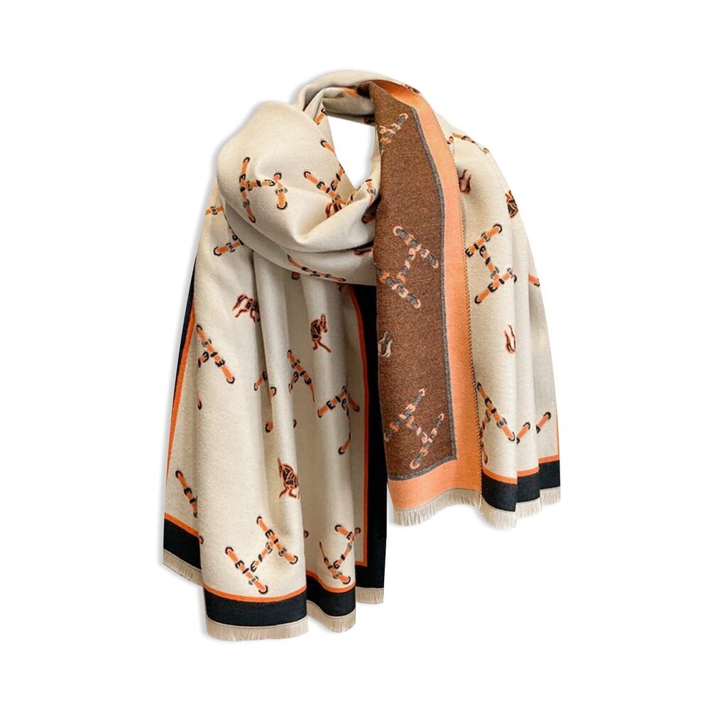 8515 Winter Scarf Cashmere Shawl Women Retro Horse Letter Pattern Warm